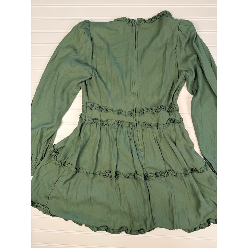 Mi Ami Sage Green Ruffle Tiered Mini Dress Large Boho Cottagecore Long Sleeve
